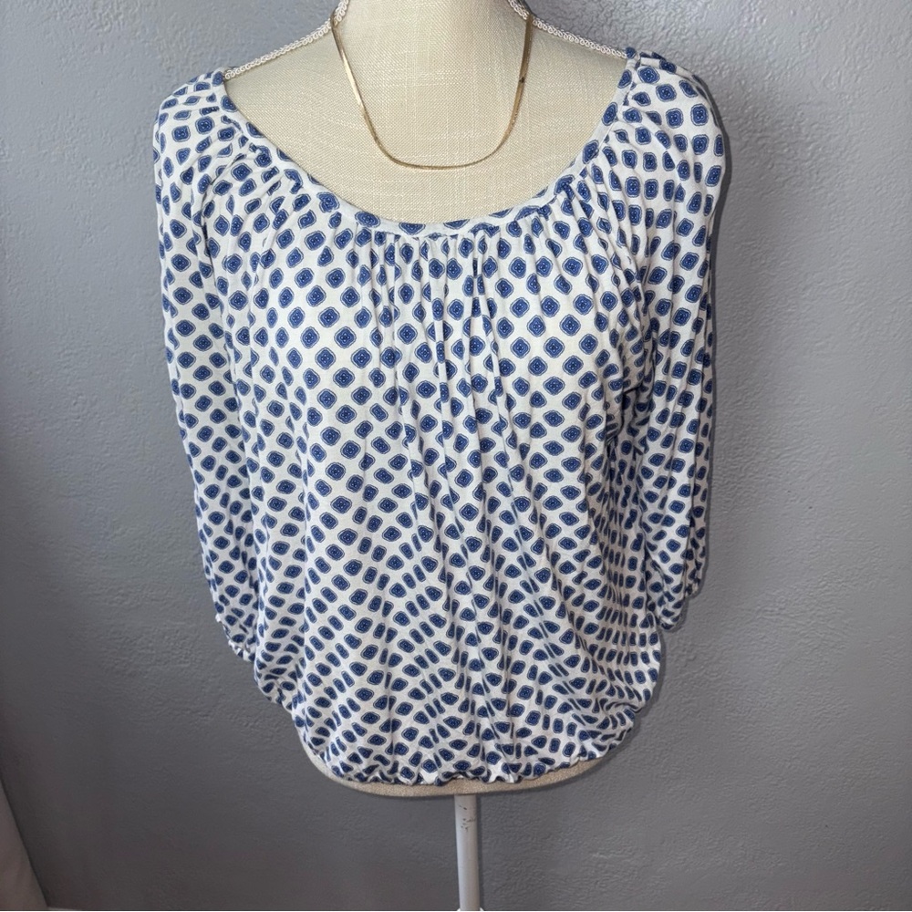 MICHAEL Michael Kors Blue and White Printed Peasant Blouse